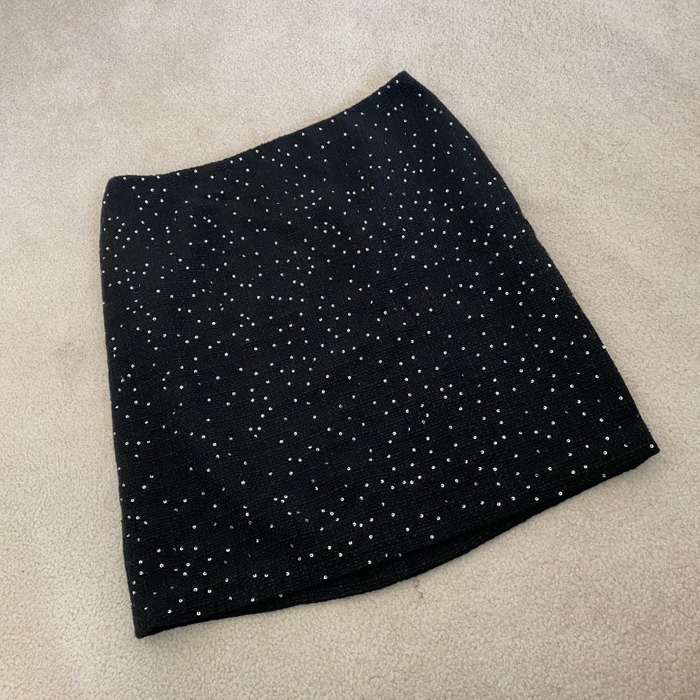 NWT Ann Taylor Black Tweed Skirt with Sequins NEW US14P
